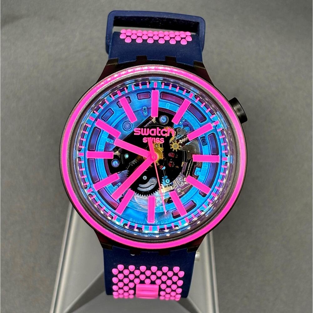Swatch Big Bold Blue Taste SO27B111 Swiss Made Skeleton Watch NIB Two Straps - Picture 7 of 17